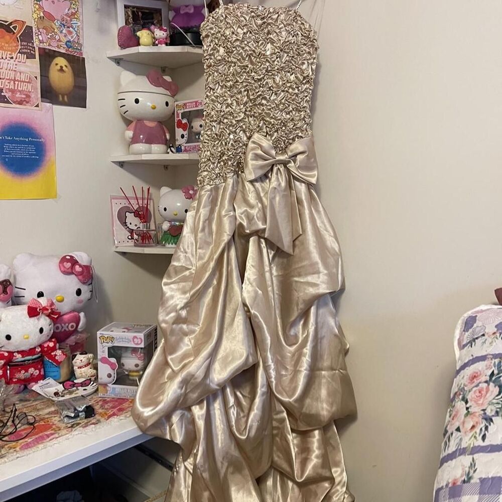 MASQUERADE CHAMPAGNE SATIN FORMAL GOWN